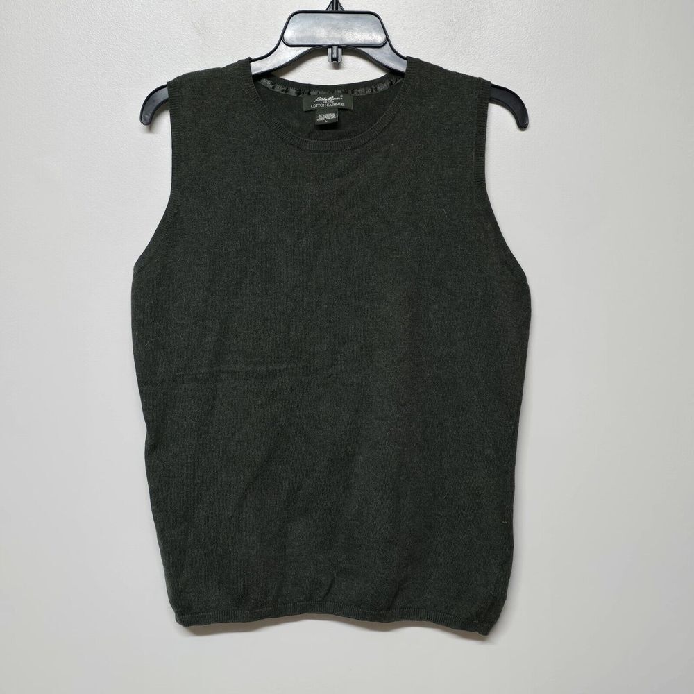 Eddie Bauer Army Green Mens Cotton Cashmere Sweater Vest Sz L